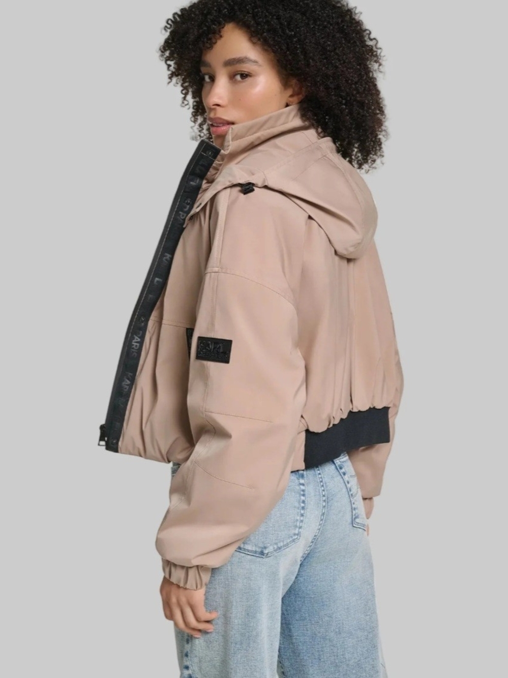 Karl Lagerfeld Beige Hooded Cropped Puffer Bomber Water Resistant  Jacket S